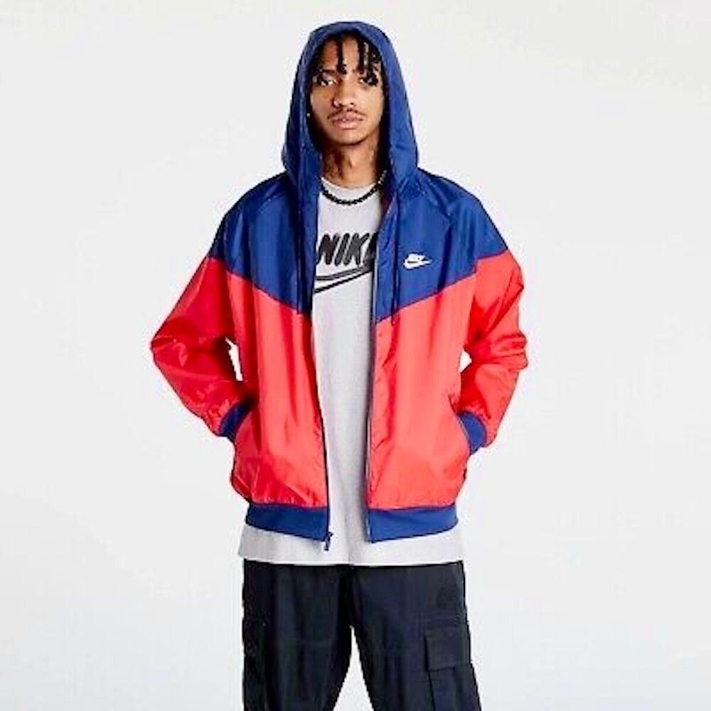 Nike Vintage Rare Windrunner Jacket Windbreaker Nylon Glanz Red Blue Small